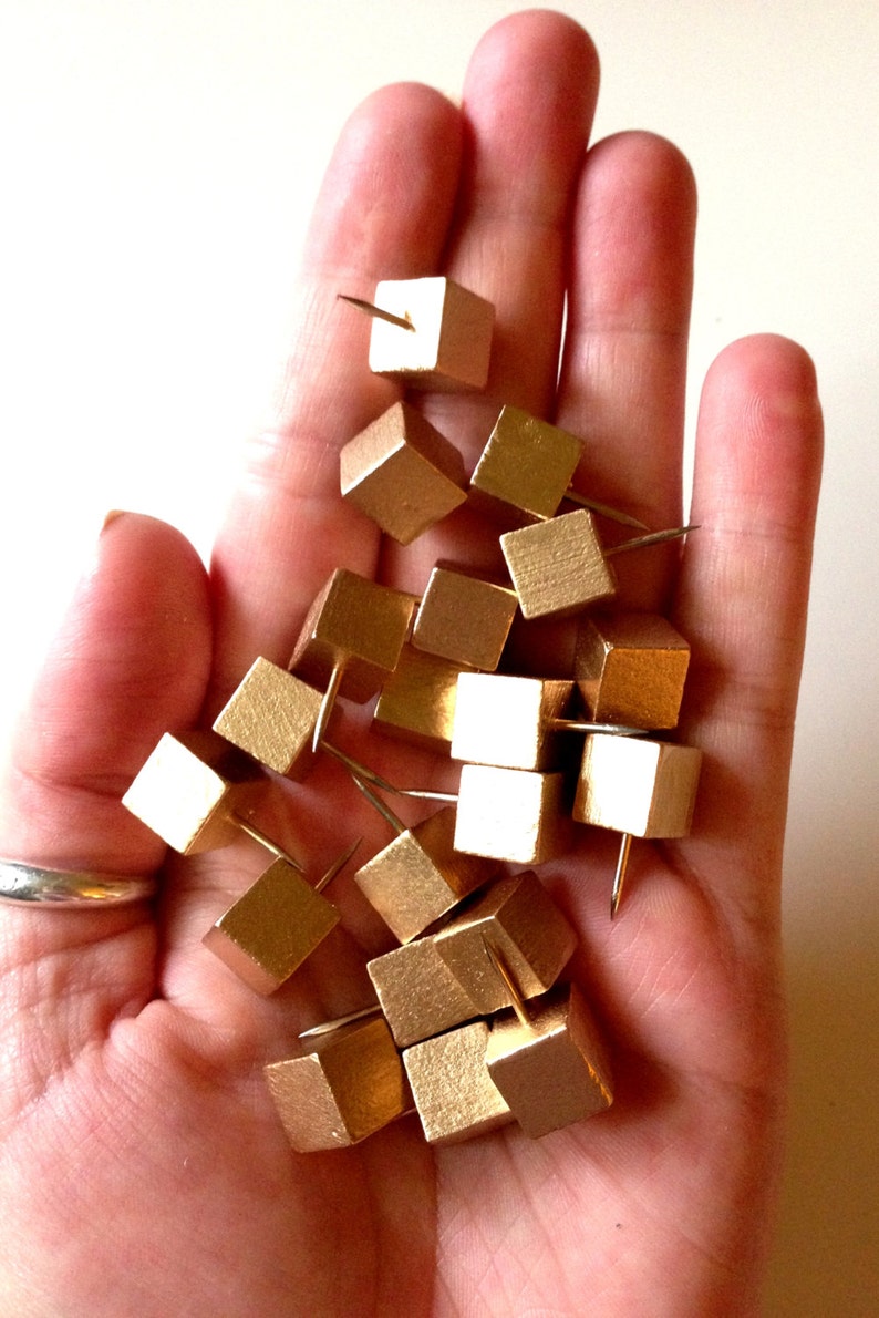 Gold leaf square push pins cube cubicle decor pin thumb Etsy