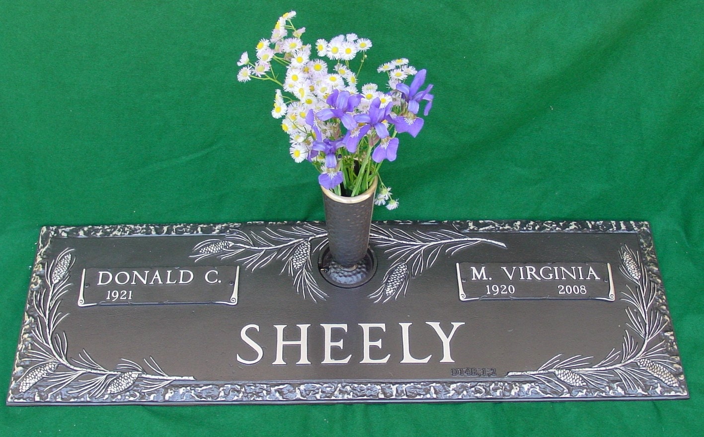 Flat Bronze Headstone With Vase Pine With Rock Edge Design 44 X 14 Etsy