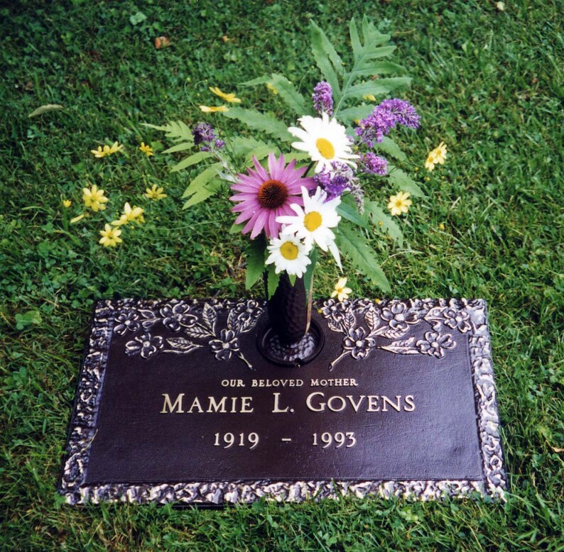 Flat Bronze Cemetery Marker With Vase Dogwood Rock Edge Etsy
