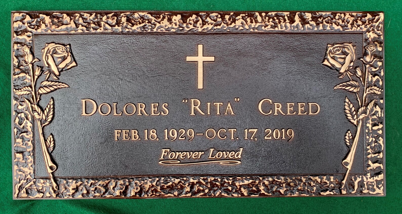Flat Bronze Grave Marker Standing Rose Rock Edge Design Etsy
