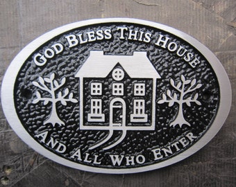 God Bless This House Plaque - Cast Aluminum