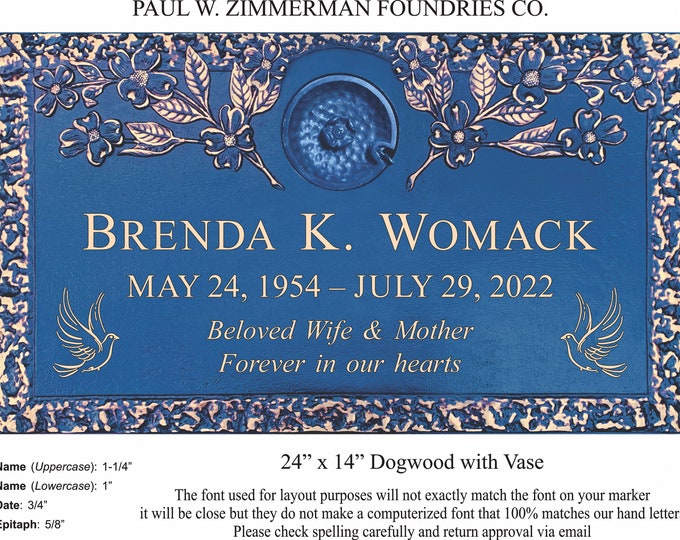 24x14 Cast Bronze Grave Marker With Vase Etsy