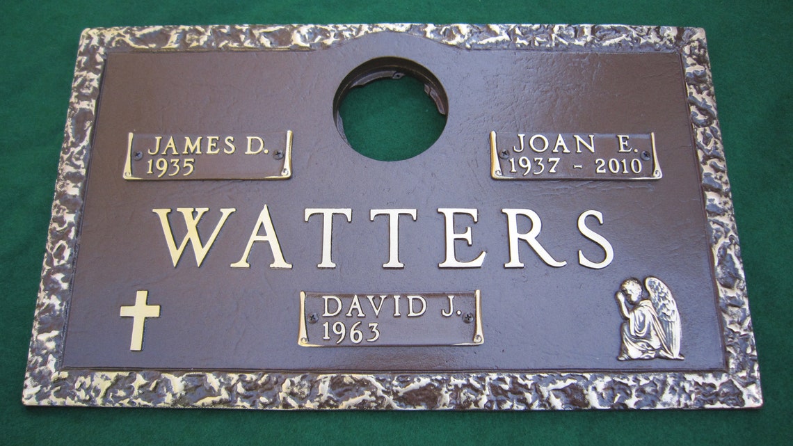 Flat Bronze Grave Marker With Vase Plain Rock Edge Design Etsy