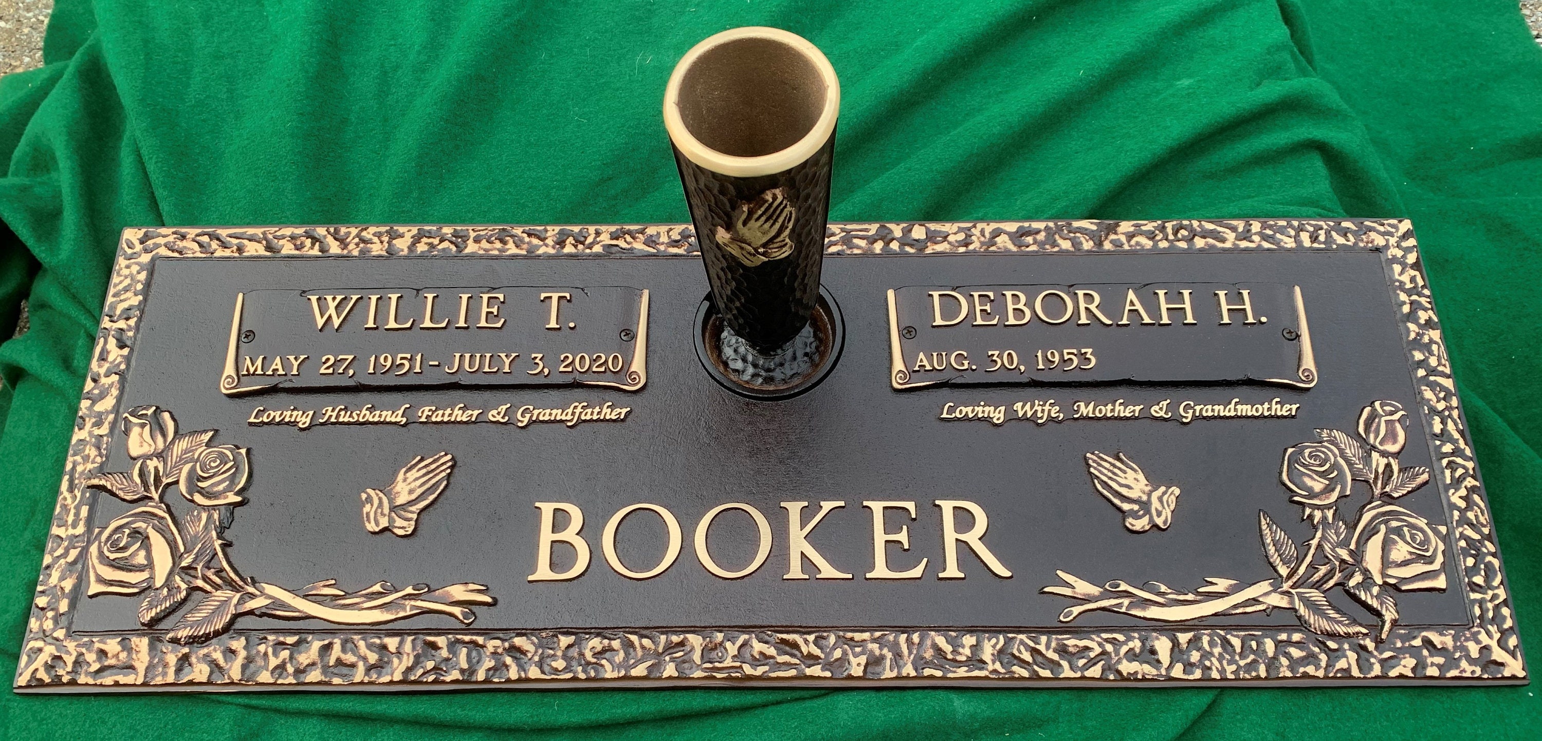 Bronze Companion Burial Plaque with Vase Rose Rock Edge Etsy