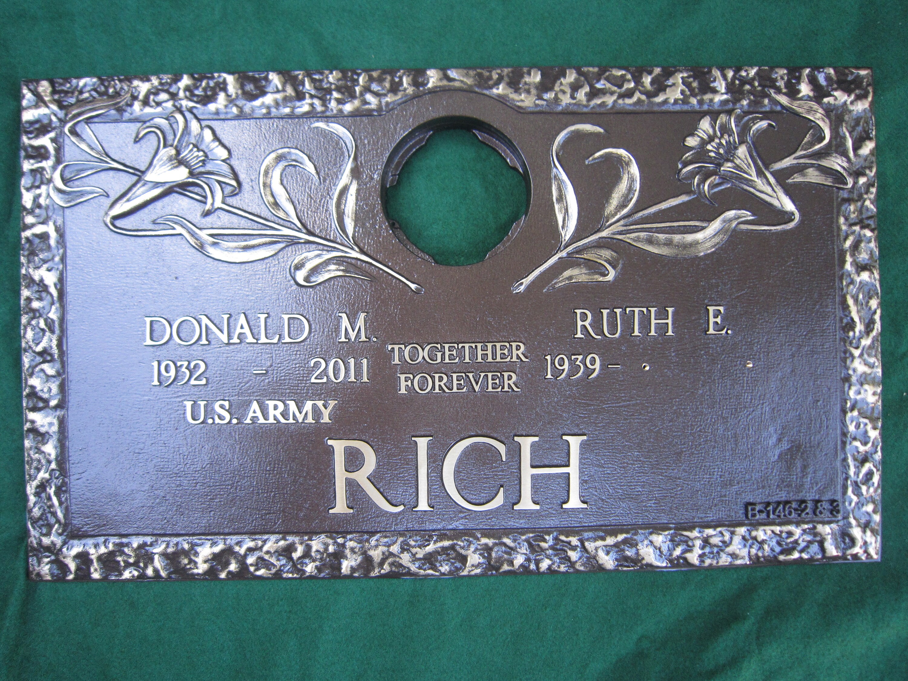 Flat Bronze Grave Marker With Vase Lily Rock Edge Design Etsy