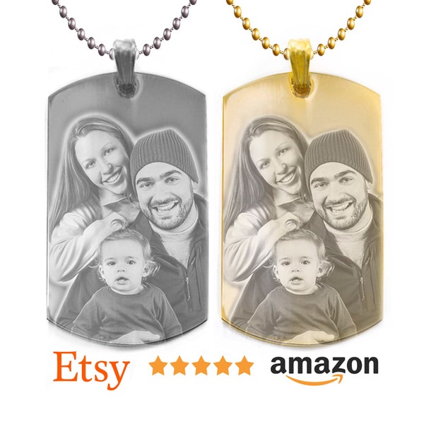 Personalized Photo Dog Tag Custom Engraved Picture Text Necklace Pendant Dogtags