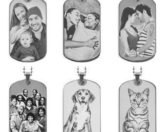 Personalized Photo Dog Tag Custom Engraved Picture Text Necklace Pendant Dogtags