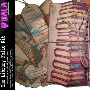 DIGITAL Junk Journal Folio  - The Library - Vintage Book Library  Literature  Reading Reader Pocket Portfolio Downloadable Printable PDF
