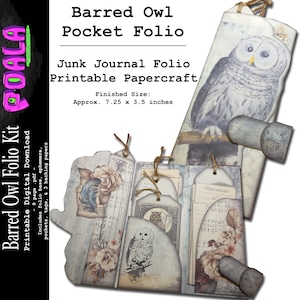 DIGITAL Junk Journal Folio - Barred Owl - Owl Nature Pocket Folio para adicionar ao Junk Journal PDF para impressão para download