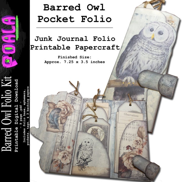 DIGITAL Junk Journal Folio  - Barred Owl - Owl Nature Pocket Folio for adding to Junk Journal Downloadable Printable PDF