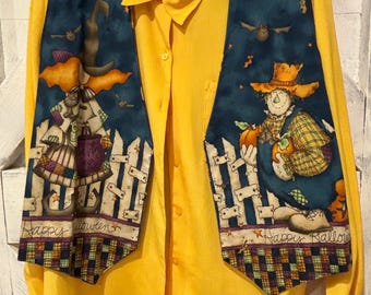 Vintage Halloween Vest, Unbranded Teachercore Reversible Halloween Witch Ghost Vest, One Size yellow blouse, large