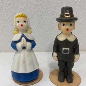 Vintage Gurley Thanksgiving Pilgrims Candle Set of 2 Boy  & Girl 5&quot; Large 1950s