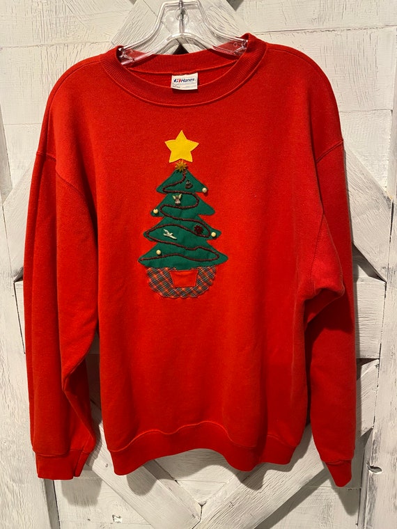 Vintage Christmas tree sweatshirt, angels, star, L