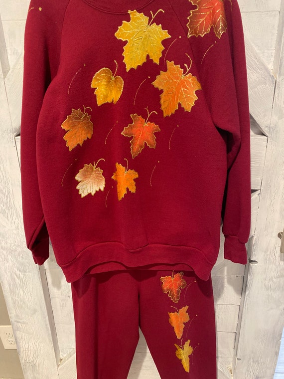 Vintage fall leaves sweatsuit, top and bottom - image 1