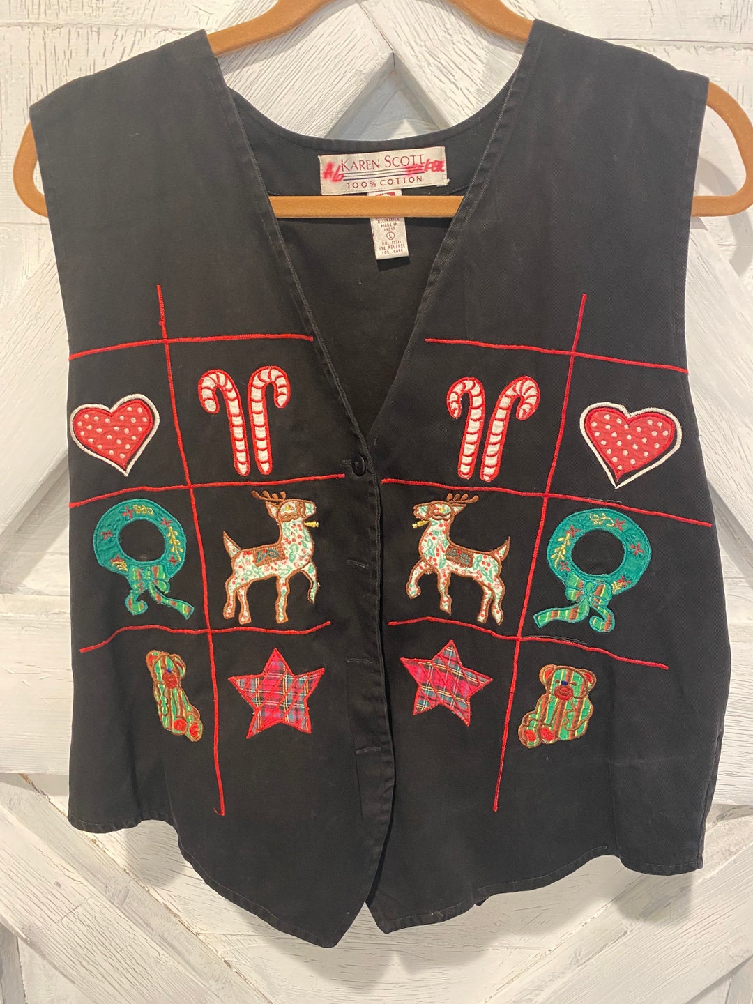 Gilet Vintage Karen Scott II – Motif Chiens (boxer, Dalmatien, Bloodhound) – Taille 2X Plus – Marron – Comme Neuf