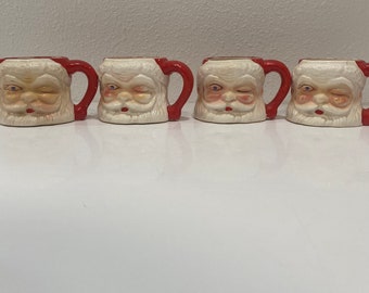 Vintage Christmas winking Santa Mugs, lot of 4