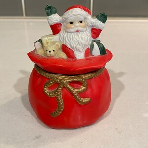 Vintage Peek a boo ceramic Santa container, dangling legs, rare