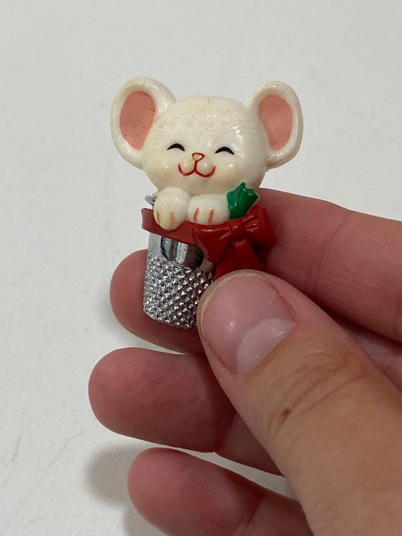 Vintage Christmas-hallmark  pin, mouse thimble - image 4