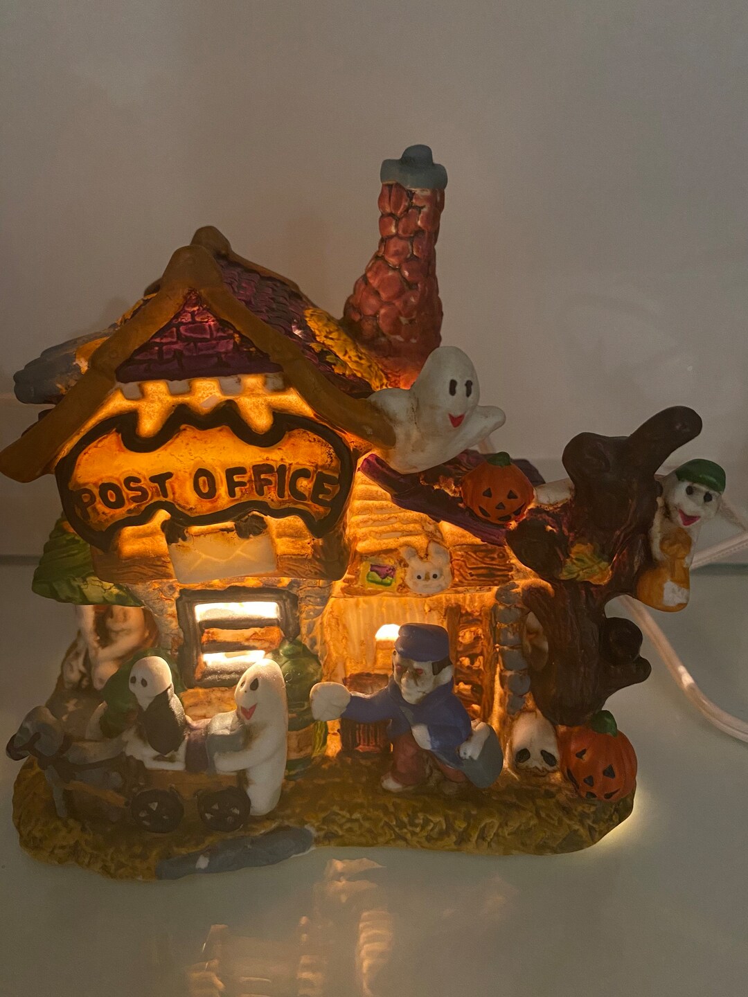 Vintage Halloween Light Up Ceramic Post Office Ghosts Etsy