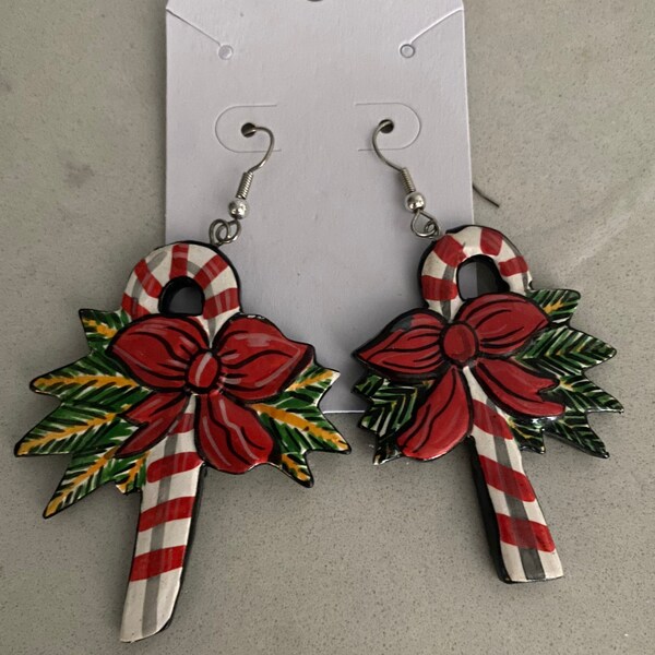 Christmas earrings, candy cane