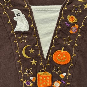 vintage Halloween long sleeved tee, XXL, Brown embroidered