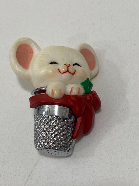 Vintage Christmas-hallmark  pin, mouse thimble - image 1