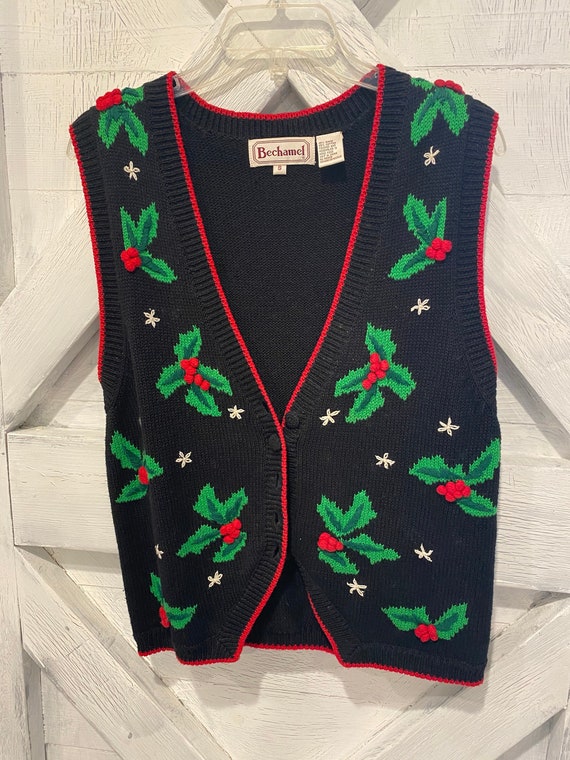 Vintage Christmas sweater vest, holly, Bechamel, s