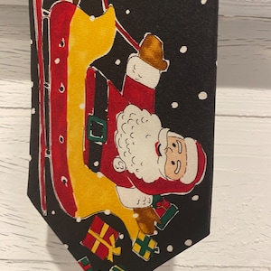 Vintage Christmas necktie, Santa and sleigh
