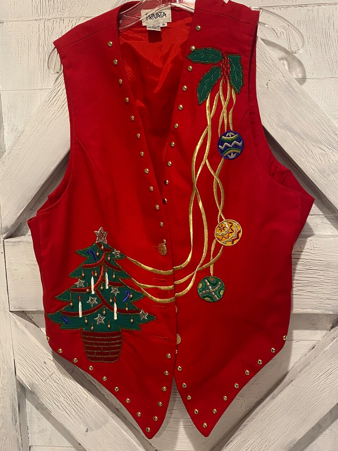 Vintage Christmas Vest Red Gold Christmas Trees Size 12 Etsy