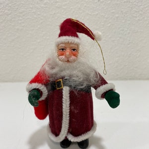 Vintage flocked felt 60 70s retro Santa