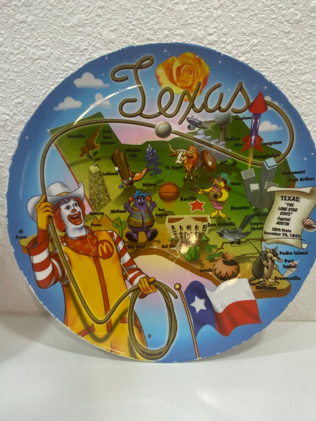 Vintage Mcdonald's State Collector Plate Texas 2002 Suncoast