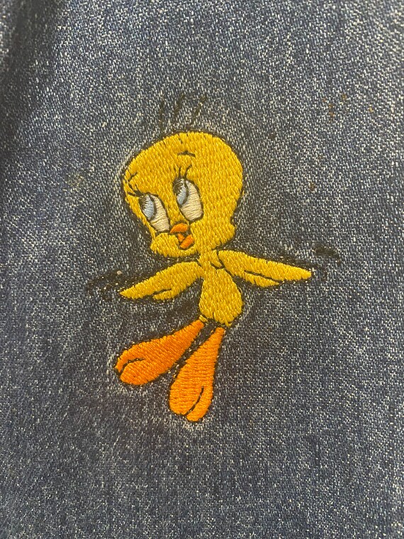 1995 Warner brothers denim vest, tweety bird, Syl… - image 5