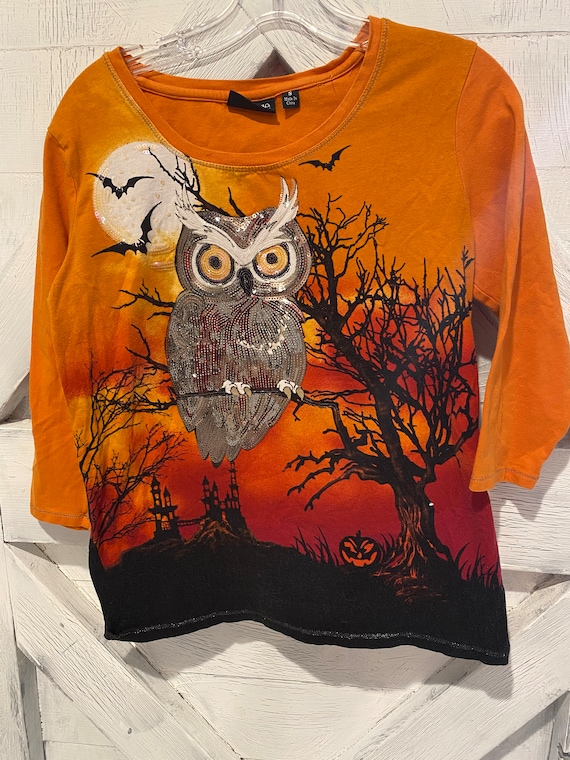 Vintage Halloween Haunted Forest Owl Sequin Full M