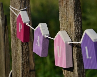 Häuser-Girlande in rosa lila Kinderzimmer Namensschild Baby Taufe