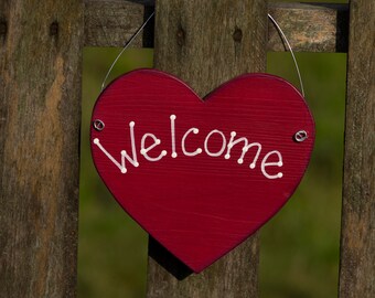 Welcome Heart Made of Wood Door Sign Wedding Name Plate Decoration Welcome