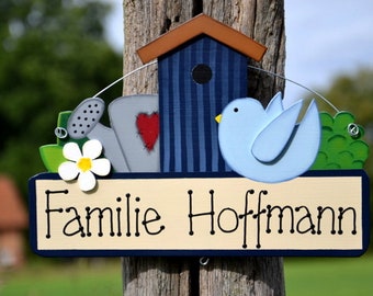 Türschild Vogelhaus aus Holz  Familienschild Namensschild Garten