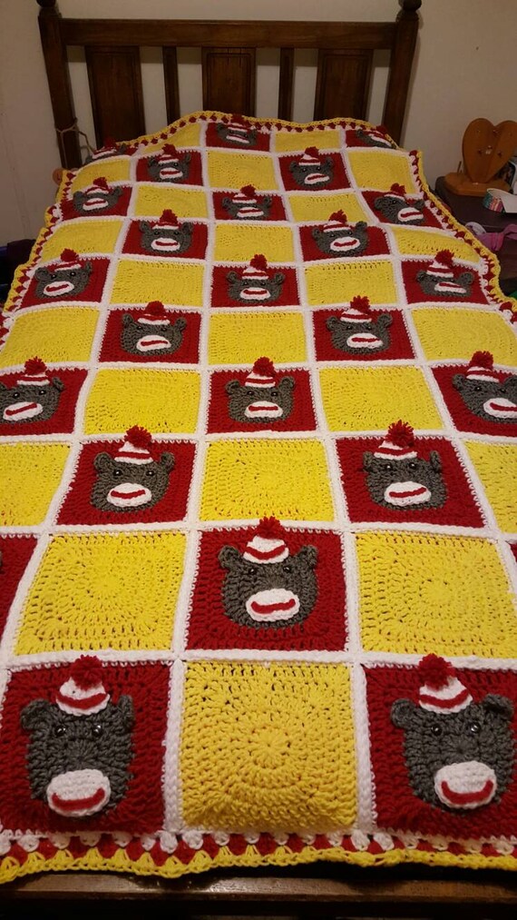 Twin Size Crochet Sock Monkey Blanket Throw Kids Red - Twin Monkey Bedding Twin Size Crochet Sock Monkey Blanket Throw Kids Red - Twin Monkey Bedding