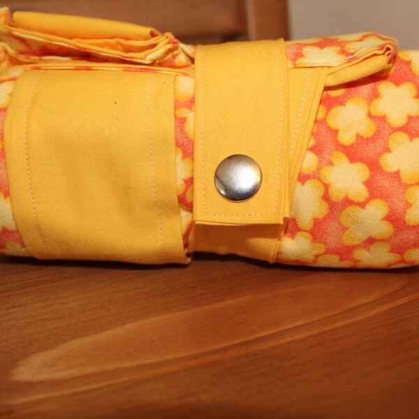 Large Tote, Stowable, Bag, Carry All, Durable, Floral, Orange and Yellow, Bag for Market, Groceries, Reusable, Extra Storage, All Cotton