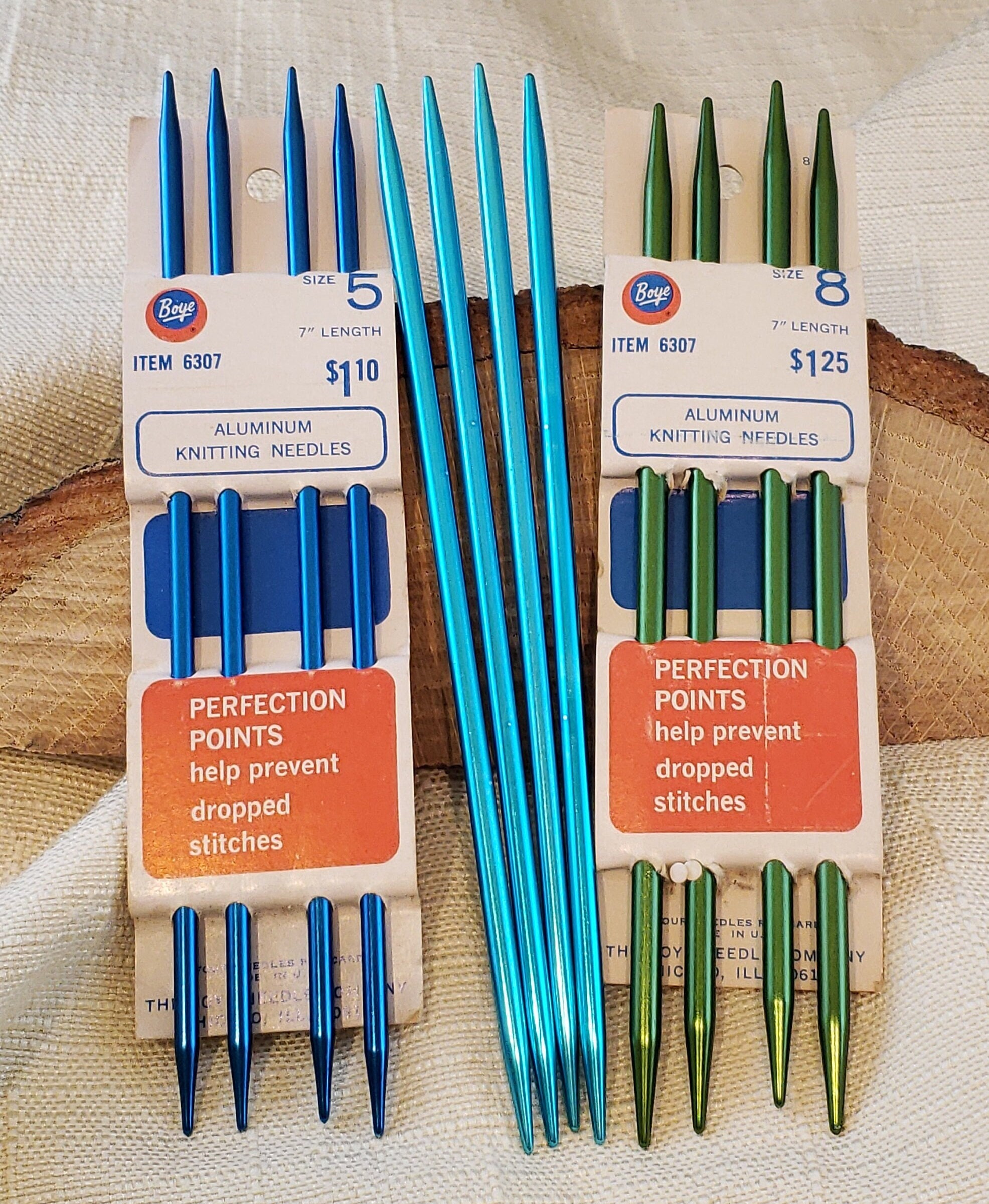 3-Pair Metal (Aluminum ?) Knitting Needles Sizes US 3..5..7 ~ all 12 inches  long