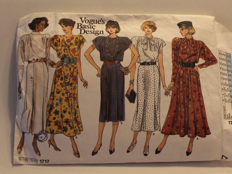 Vogue Basic Design Sewing Pattern 1717 Size 8 10 12 - Etsy