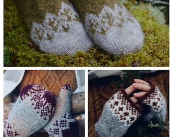 3 WOODFOLK PDF PATTERNS - Blackberry Mittens/ Elf Pine Socks / Wood Folk Fingerless Mittens