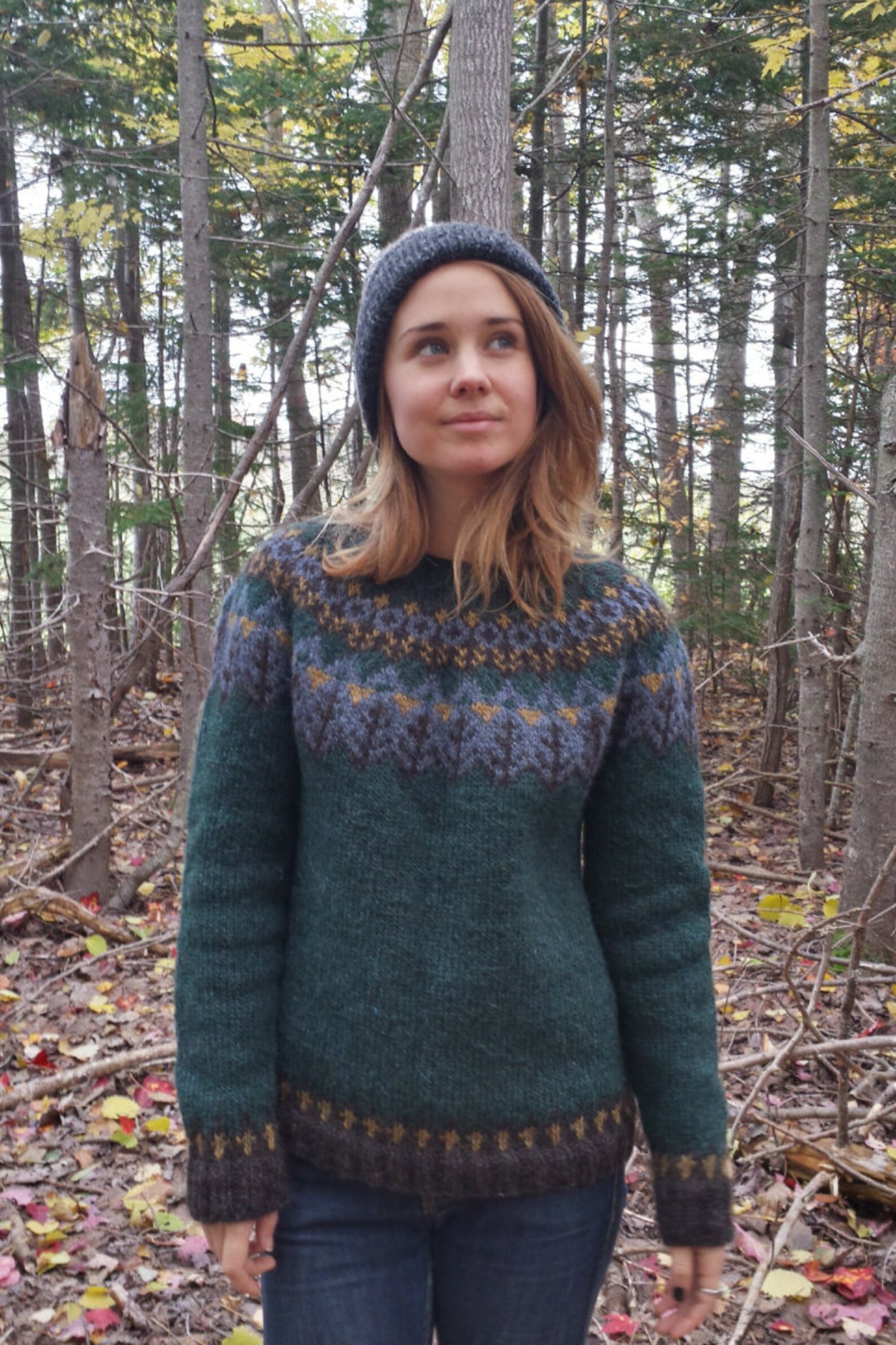 Icelandic Sweater / Lopapeysa Women Hand Knit in Bottle Green Etsy