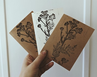 3 Tansy Botanical Art Cards // Hand-pressed Greeting Cards