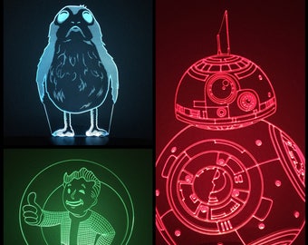 LED Light Display Sign - Custom Laser Cut Acrylic (Porg-BB8-Vault Boy)