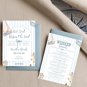 Bachelorette Invitation & Itinerary Last Sail Before The Veil Nautical Bachelorette Party Theme Digital Invitation Template Coastal Theme