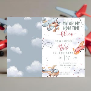 Airplane Birthday Invitation My Oh My Time Flies Birthday Party Invite Airplane Theme Birthday Invite Plane Party Invite Digital Template