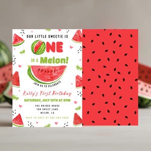 Watermelon Birthday Invitation One In A Melon First Birthday Invite Watermelon Theme Summer First Birthday Invite Digital Template