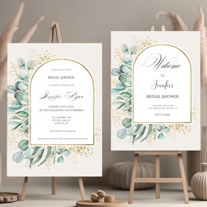 Boho Bridal Shower Invitation & Welcome Sign Set Boho Theme Bridal Shower Elegant Eucalyptus Boho Bridal Shower Bundle Digital Template
