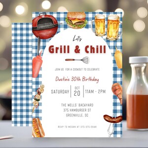 Cookout Birthday Invitation Let&#39;s Grill & Chill Birthday Invite Cookout Theme Birthday Party Backyard BBQ Birthday Invite Digital Template