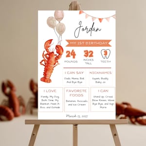 Milestone Sign Pinch Me I&#39;m One First Birthday Lobster Theme Milestone Poster Lobster Boil Celebration Lobster Decor Seafood 1st Birthday
